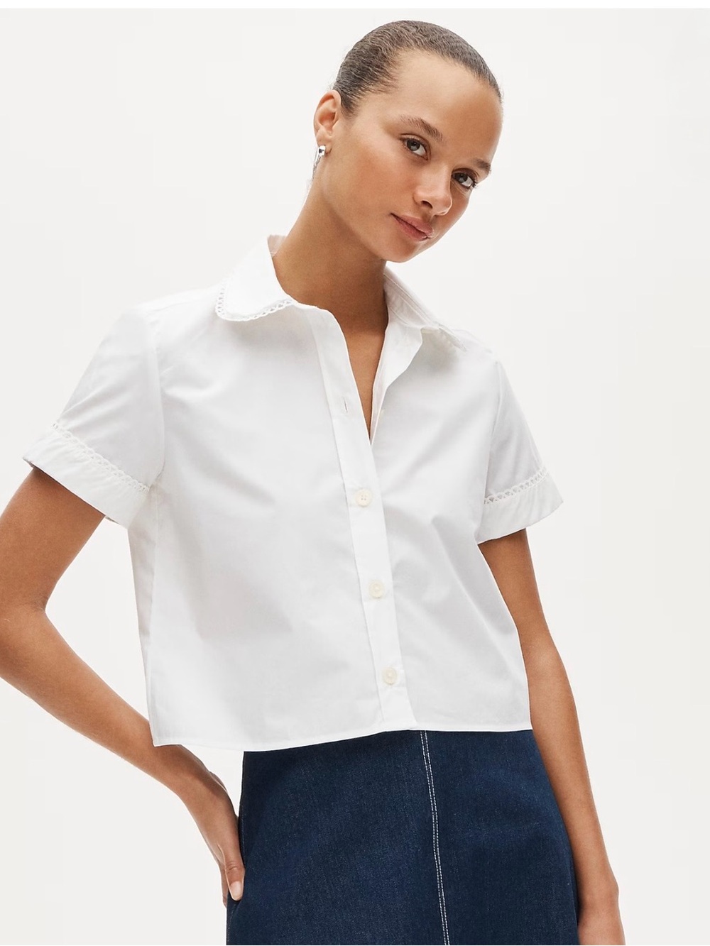 Gamine Scallop Trim Button Down Shirt